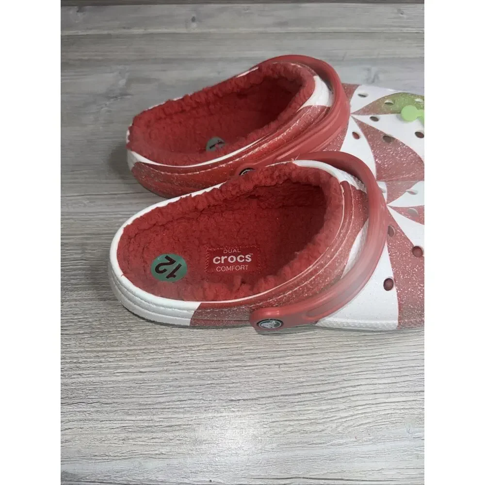 Crocs Classic Lined Holiday Christmas Candy Cane Clogs Shoes Unisex Size M10/W12